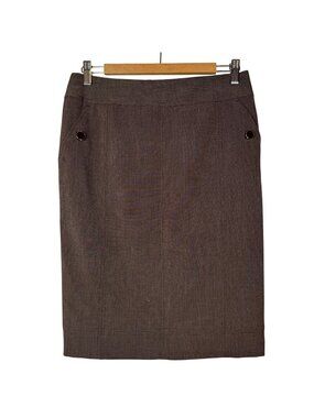 APT.9 4 Brown Pencil Skirt Back Vent Grommet Details Dark Academia Scholarcore